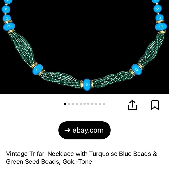 Trifari Vintage Blue and Green Beaded Necklace - Picture 4 of 6